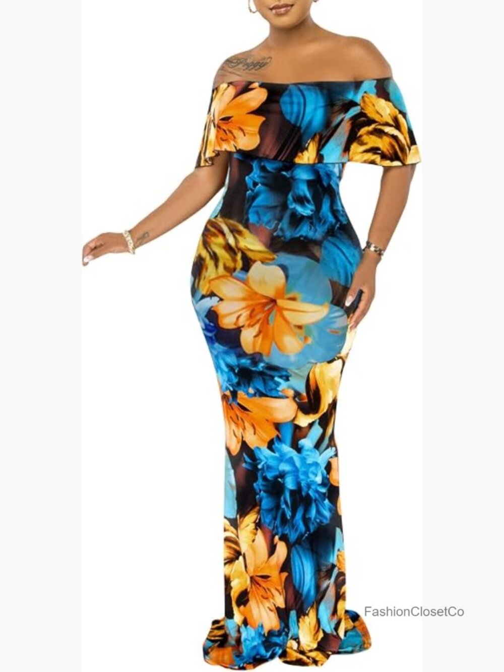 Off Shoulder Floral Maxi Dress Bodycon Maternity Party
